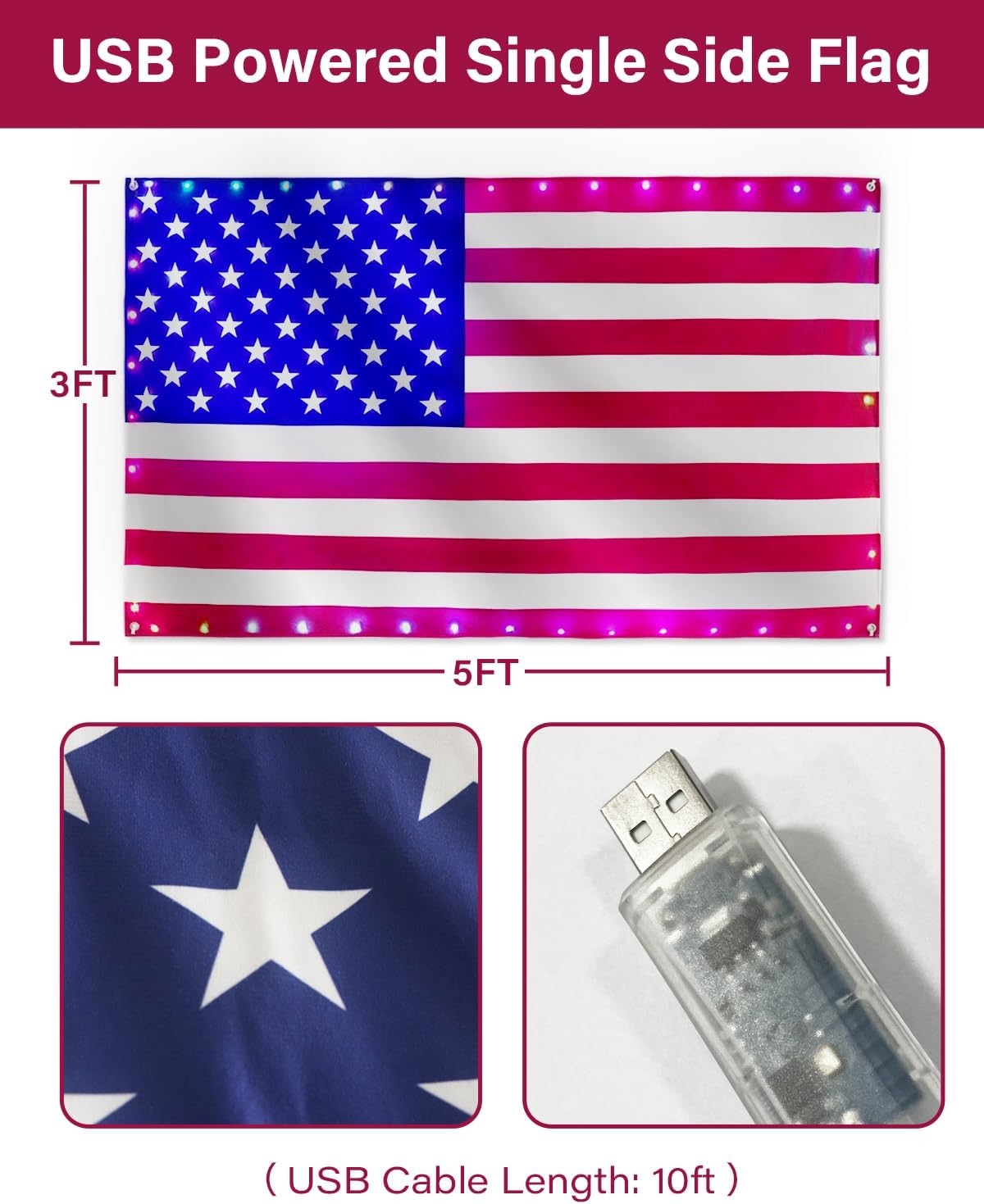 3x5 FT EMBROIDERED AMERICAN FLAG - The 250th anniversary of American independence