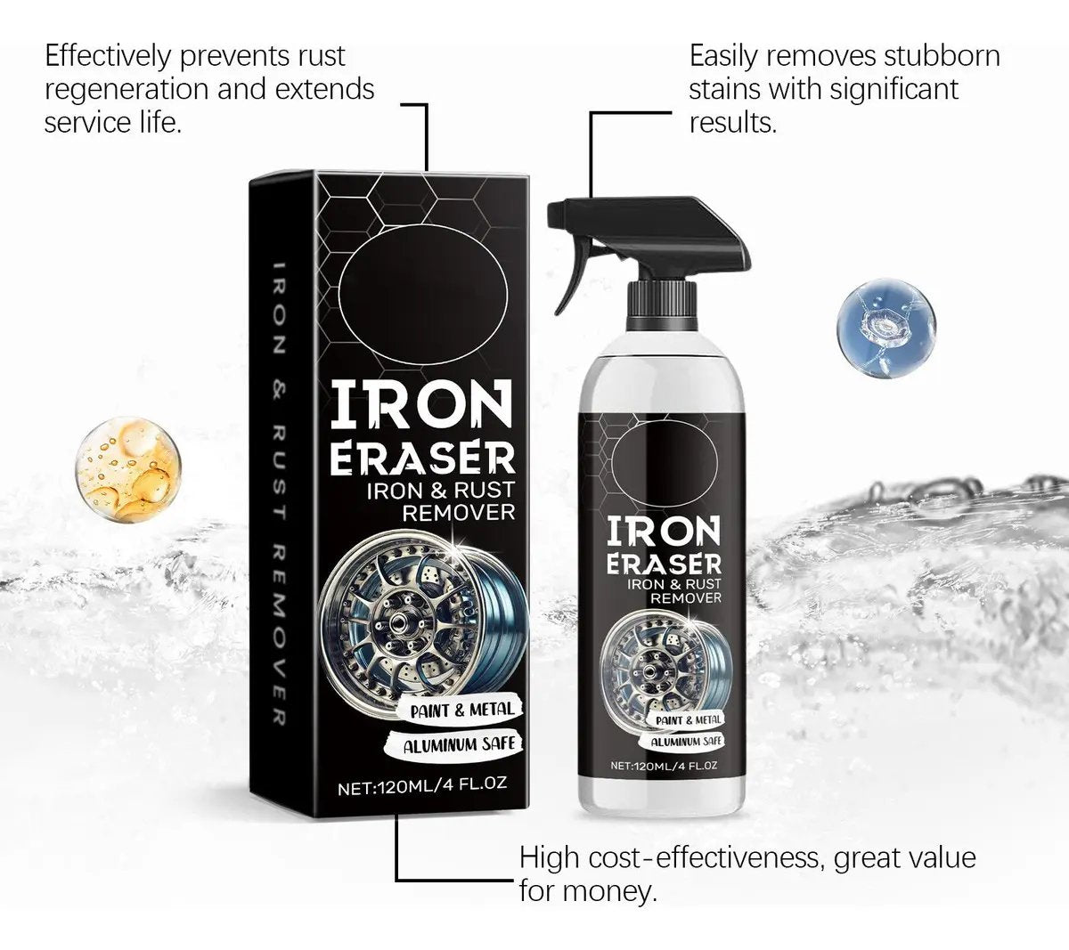 🚘Iron Eraser Spray – 💪🏼Heavy-Duty Iron Remover For Wheel & Paint🏁 | Aluminum-Safe No Damage Restore Gloss✨