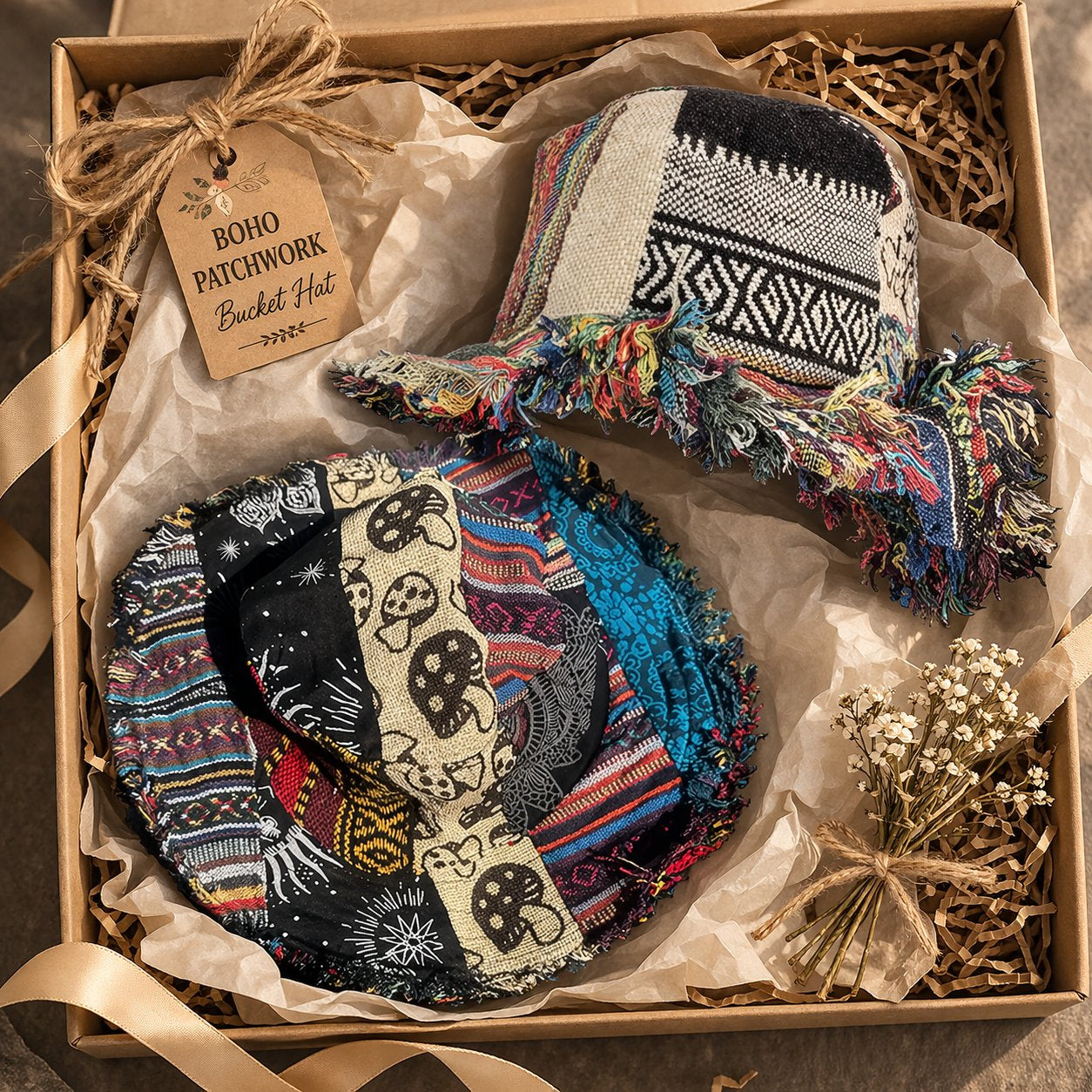 🔥Last Day 49% OFF - 🎩🍄Frayed Patchwork Bucket Hat(✨Shapeable Brim One-of-a-Kind Style} - One Size Fits Most (21"-23.5") / Buy 1