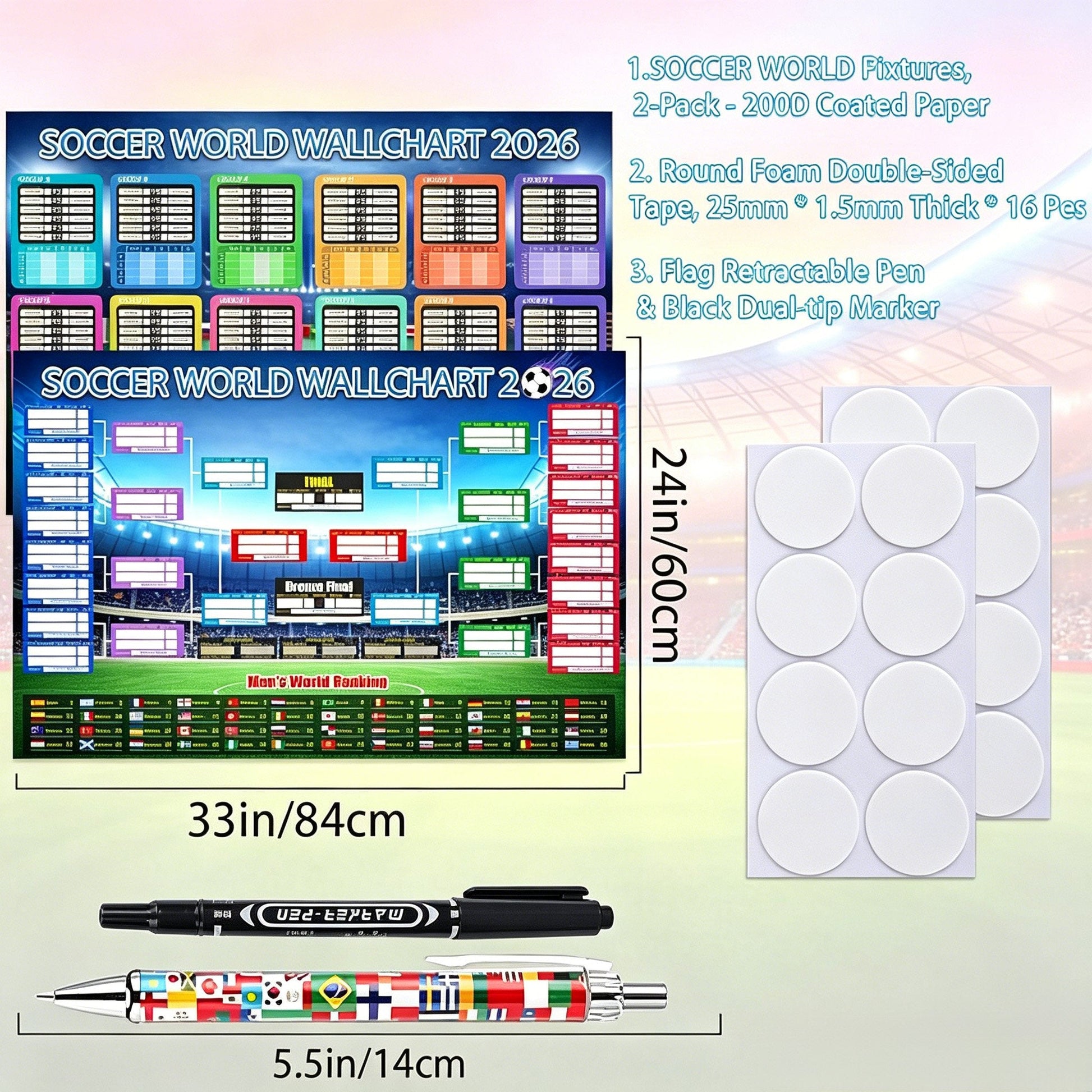 🔥Last Day: Buy 2 Get 1 Free - 🗓️ ⚽ 2026 World Cup Poster Set|Group Stage & Knockout Posters (23.6” x 35.4”)