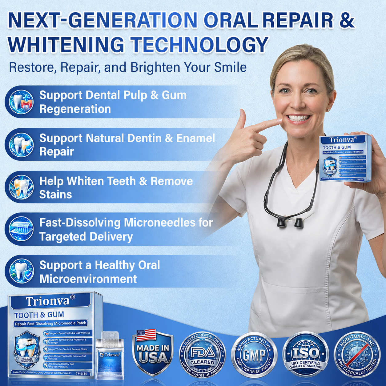 Your Smile🦷Trionva® Tooth & Gum Repair Fast-Dissolving Microneedle Patch✨ (𝟓-𝐢𝐧-𝟏 💎 𝐑𝐞𝐛𝐮𝐢𝐥𝐝 𝐄𝐧𝐚𝐦𝐞𝐥 & 𝐃𝐞𝐧𝐭𝐢𝐧 • 𝐒𝐭𝐫𝐞𝐧𝐠𝐭𝐡𝐞𝐧 𝐆𝐮𝐦𝐬 • 𝐄𝐫𝐚𝐝𝐢𝐜𝐚𝐭𝐞 𝐓𝐚𝐫𝐭𝐚𝐫 & 𝐎𝐝𝐨𝐫 • 𝐖𝐡𝐢𝐭𝐞𝐧𝐢𝐧𝐠 • 𝐒𝐭𝐨𝐩 𝐓𝐨𝐨𝐭𝐡 𝐒𝐞𝐧𝐬𝐢𝐭𝐢𝐯𝐢𝐭𝐲)🔥