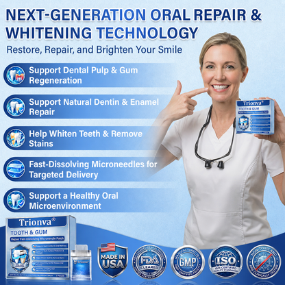 Your Smile🦷Trionva® Tooth & Gum Repair Fast-Dissolving Microneedle Patch✨ (𝟓-𝐢𝐧-𝟏 💎 𝐑𝐞𝐛𝐮𝐢𝐥𝐝 𝐄𝐧𝐚𝐦𝐞𝐥 & 𝐃𝐞𝐧𝐭𝐢𝐧 • 𝐒𝐭𝐫𝐞𝐧𝐠𝐭𝐡𝐞𝐧 𝐆𝐮𝐦𝐬 • 𝐄𝐫𝐚𝐝𝐢𝐜𝐚𝐭𝐞 𝐓𝐚𝐫𝐭𝐚𝐫 & 𝐎𝐝𝐨𝐫 • 𝐖𝐡𝐢𝐭𝐞𝐧𝐢𝐧𝐠 • 𝐒𝐭𝐨𝐩 𝐓𝐨𝐨𝐭𝐡 𝐒𝐞𝐧𝐬𝐢𝐭𝐢𝐯𝐢𝐭𝐲)🔥
