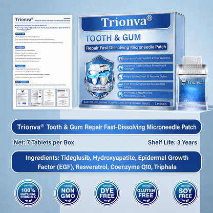 Your Smile🦷Trionva® Tooth & Gum Repair Fast-Dissolving Microneedle Patch✨ (𝟓-𝐢𝐧-𝟏 💎 𝐑𝐞𝐛𝐮𝐢𝐥𝐝 𝐄𝐧𝐚𝐦𝐞𝐥 & 𝐃𝐞𝐧𝐭𝐢𝐧 • 𝐒𝐭𝐫𝐞𝐧𝐠𝐭𝐡𝐞𝐧 𝐆𝐮𝐦𝐬 • 𝐄𝐫𝐚𝐝𝐢𝐜𝐚𝐭𝐞 𝐓𝐚𝐫𝐭𝐚𝐫 & 𝐎𝐝𝐨𝐫 • 𝐖𝐡𝐢𝐭𝐞𝐧𝐢𝐧𝐠 • 𝐒𝐭𝐨𝐩 𝐓𝐨𝐨𝐭𝐡 𝐒𝐞𝐧𝐬𝐢𝐭𝐢𝐯𝐢𝐭𝐲)🔥