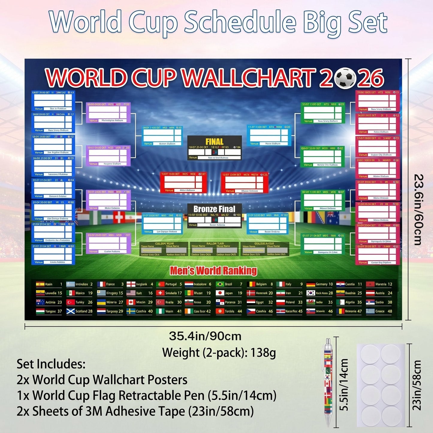 🔥Last Day: Buy 2 Get 1 Free - 🗓️ ⚽ 2026 World Cup Poster Set|Group Stage & Knockout Posters (23.6” x 35.4”)