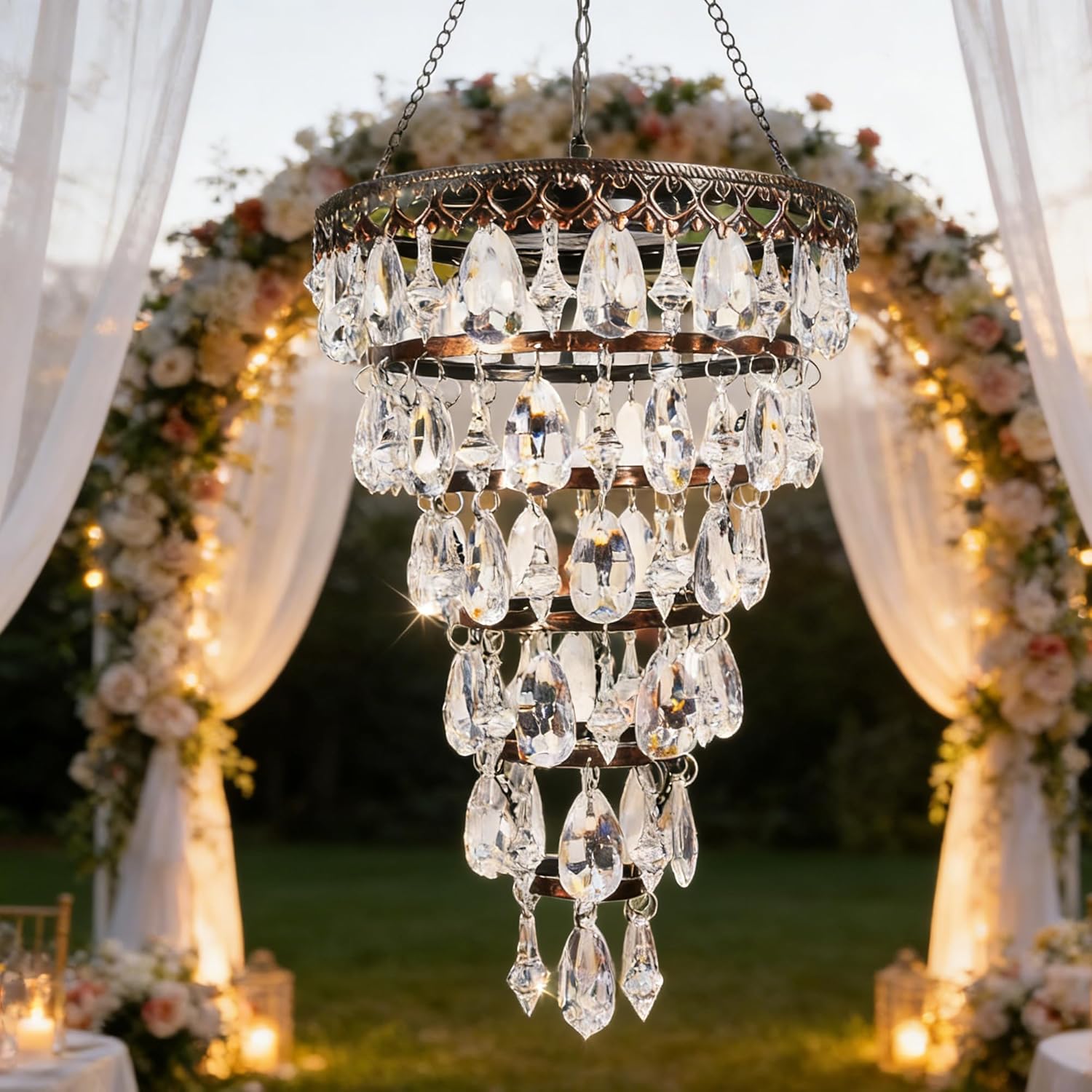 🔥LAST DAY 50% OFF - ✨ Solar-Powered Crystal Chandelier – Add Magic to Your Nights - Transparent