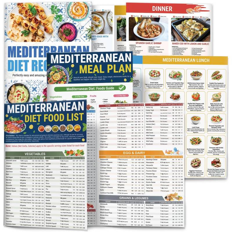 🎁🔥3-Pack Mediterranean Diet Chart Food List 2026, Mediterranean Ingredient Meal Plan