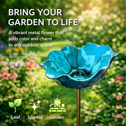 🎁Handmade Metal Flower Garden Stake Bird Bath🐦