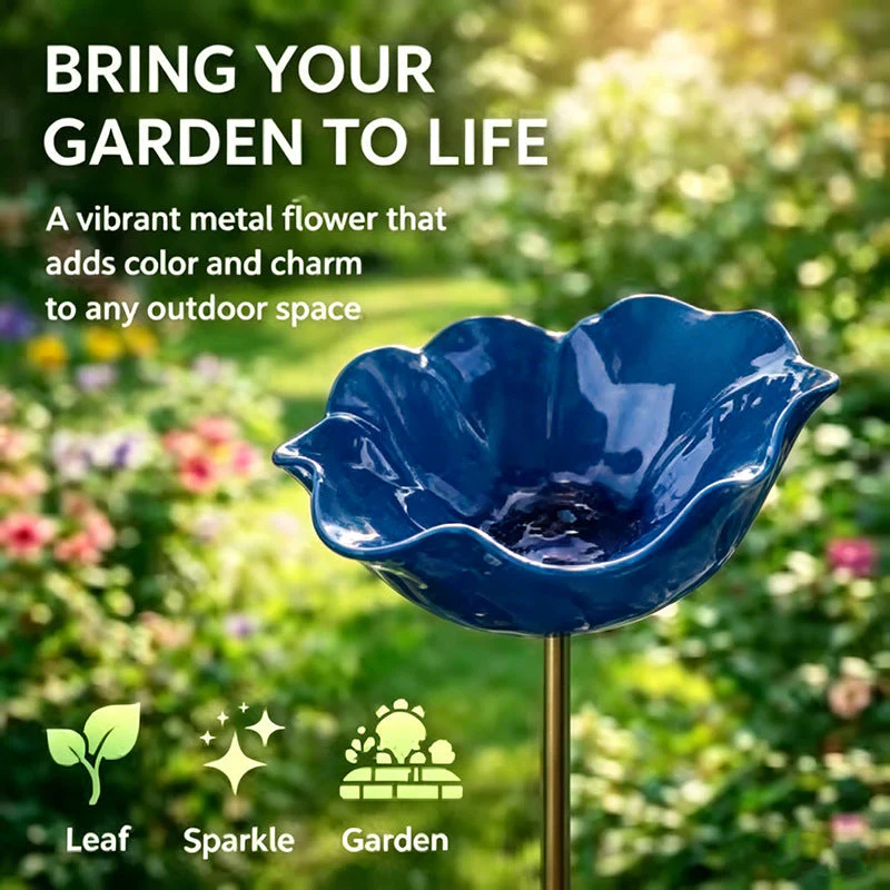 🎁Handmade Metal Flower Garden Stake Bird Bath🐦