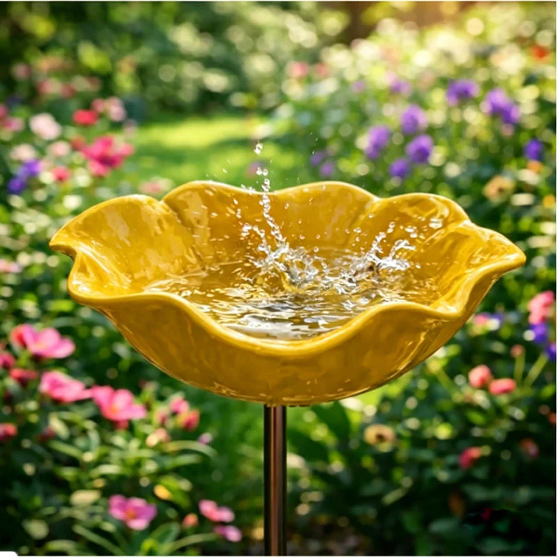 🎁Handmade Metal Flower Garden Stake Bird Bath🐦