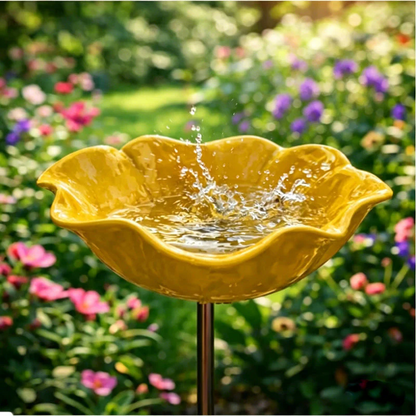 🎁Handmade Metal Flower Garden Stake Bird Bath🐦