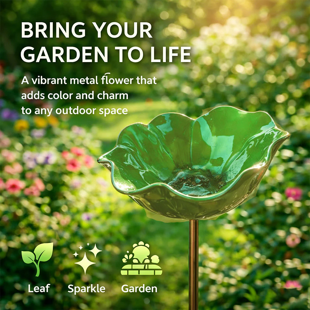 🎁Handmade Metal Flower Garden Stake Bird Bath🐦