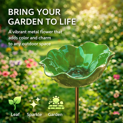 🎁Handmade Metal Flower Garden Stake Bird Bath🐦