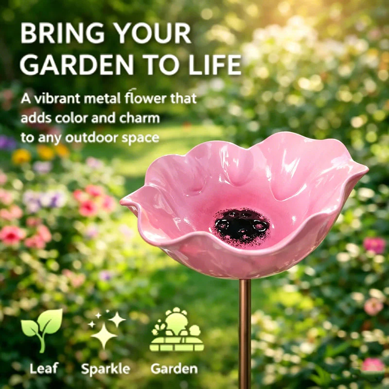 🎁Handmade Metal Flower Garden Stake Bird Bath🐦