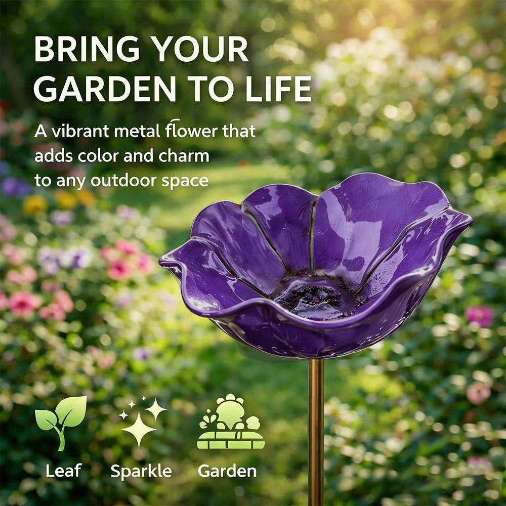 🎁Handmade Metal Flower Garden Stake Bird Bath🐦