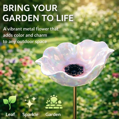 🎁Handmade Metal Flower Garden Stake Bird Bath🐦