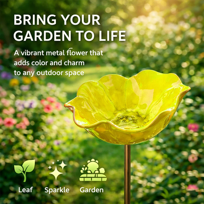 🎁Handmade Metal Flower Garden Stake Bird Bath🐦