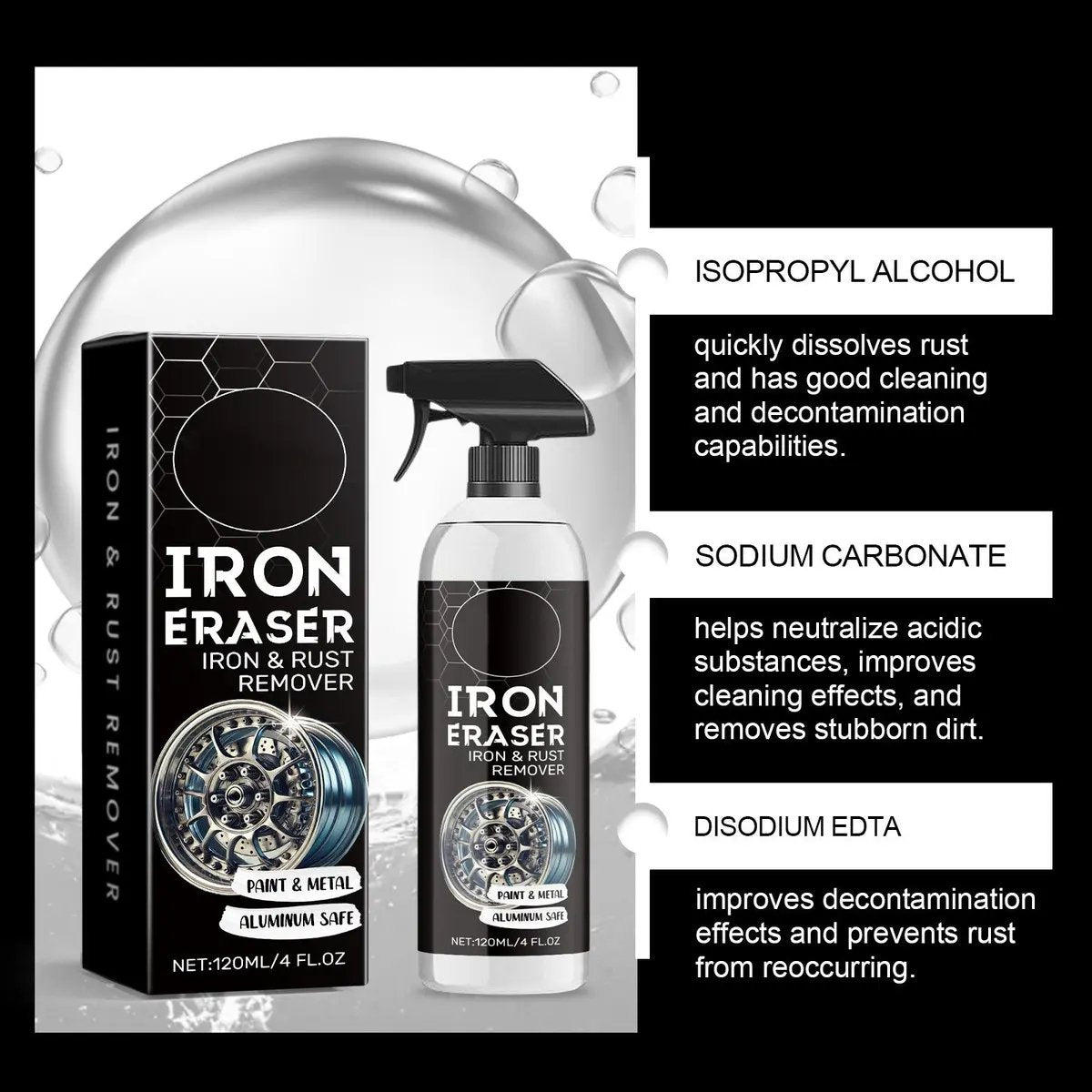 🚘Iron Eraser Spray – 💪🏼Heavy-Duty Iron Remover For Wheel &amp; Paint🏁 | Aluminum-Safe No Damage Restore Gloss✨