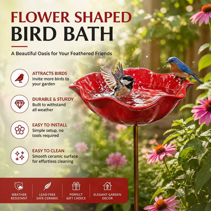 🎁Handmade Metal Flower Garden Stake Bird Bath🐦