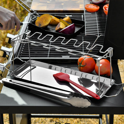 🍗 Roasted Chicken Drumstick Rack – Stainless Steel, Foldable, 14 Slots 🍖