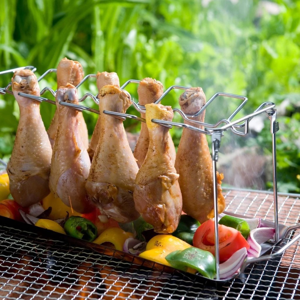 🍗 Roasted Chicken Drumstick Rack – Stainless Steel, Foldable, 14 Slots 🍖