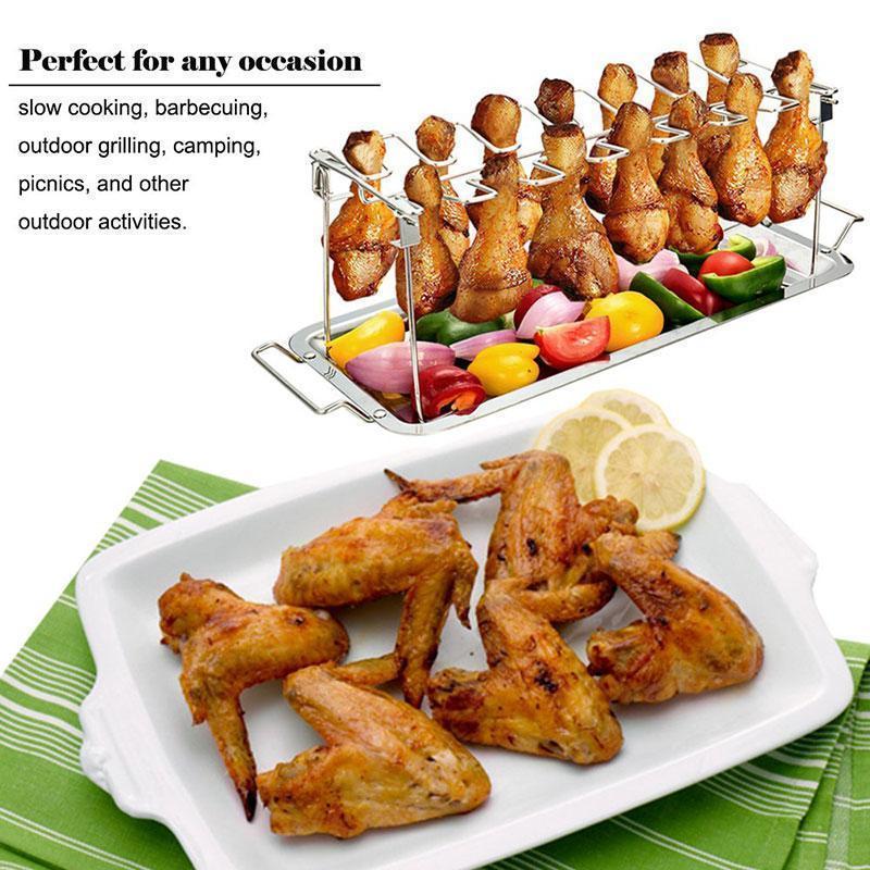 🍗 Roasted Chicken Drumstick Rack – Stainless Steel, Foldable, 14 Slots 🍖